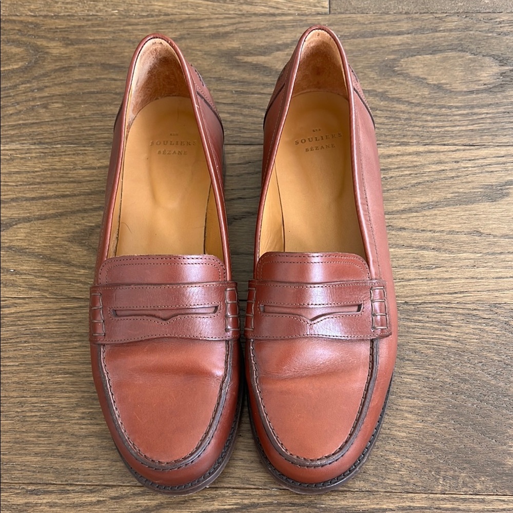 Sezane Chestnut Leather Loafers